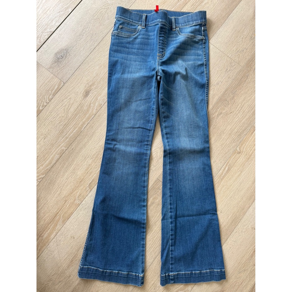 SPANX EveryWear Pull-On Flare Jeans Vintage Indigo Blue Denim Large - Picture 2 of 13